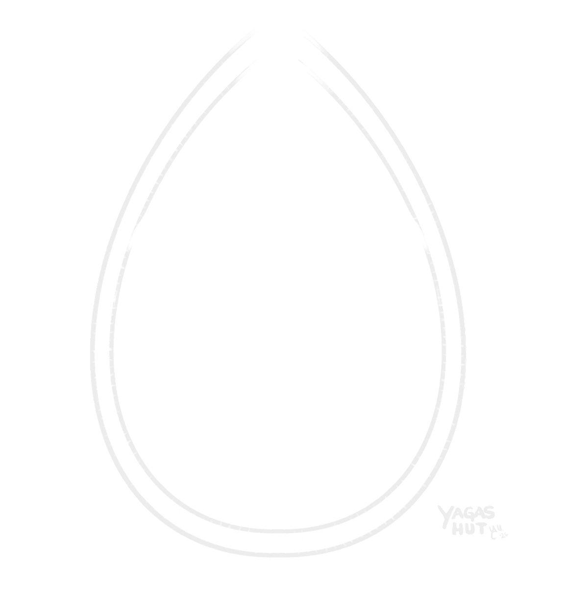 Line illustration of hands forming the shape of a water drop and a womb. Between the hands is another water drop, symbolising Mokosh’s connection to moisture, fertility, and the fruitful earth.