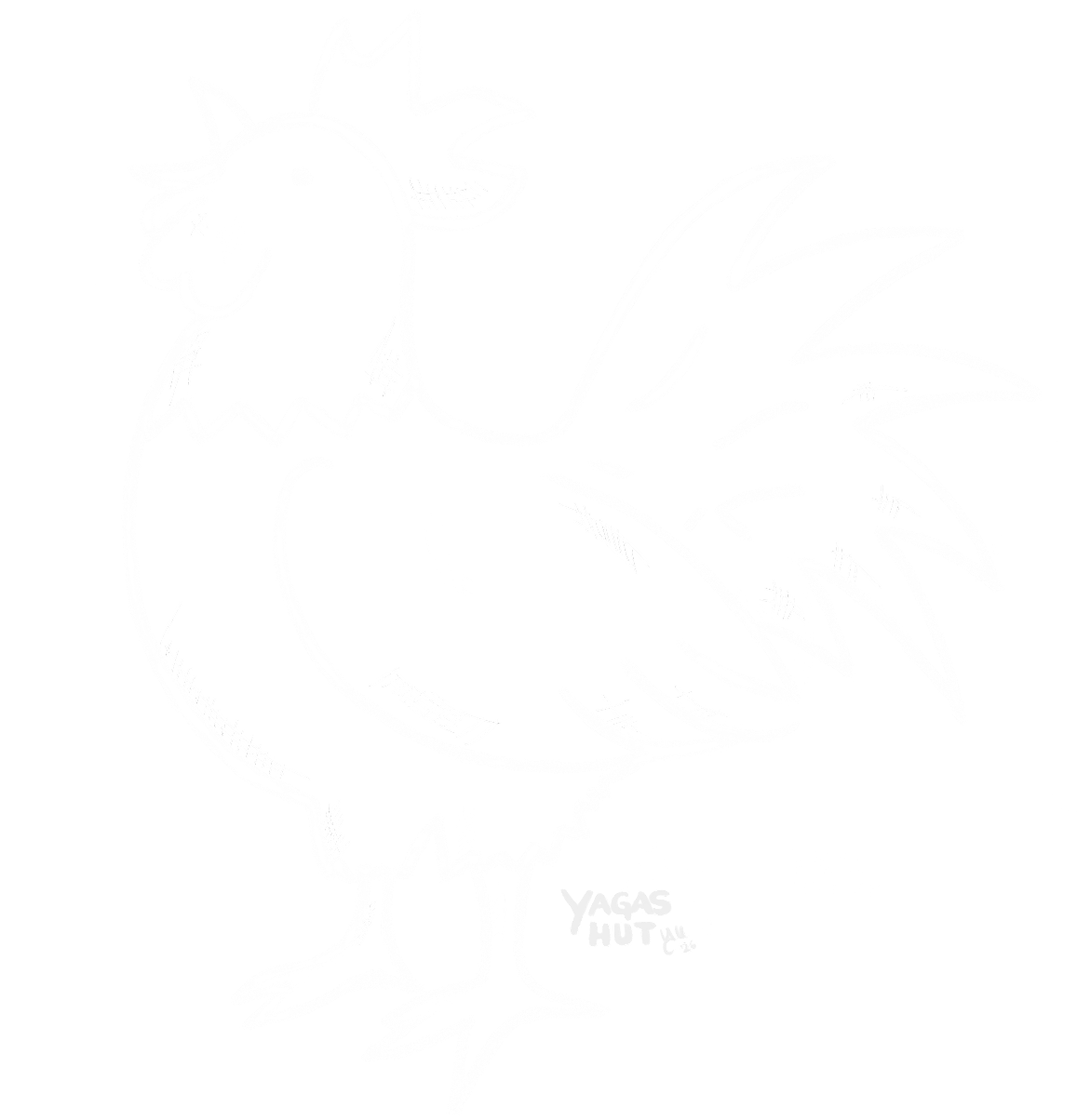 Line illustration of a rooster &ndash; the traditional offering sacrificed to appease Ovinnik, Slavic barn spirit whose wrath brings fire to the threshing floor