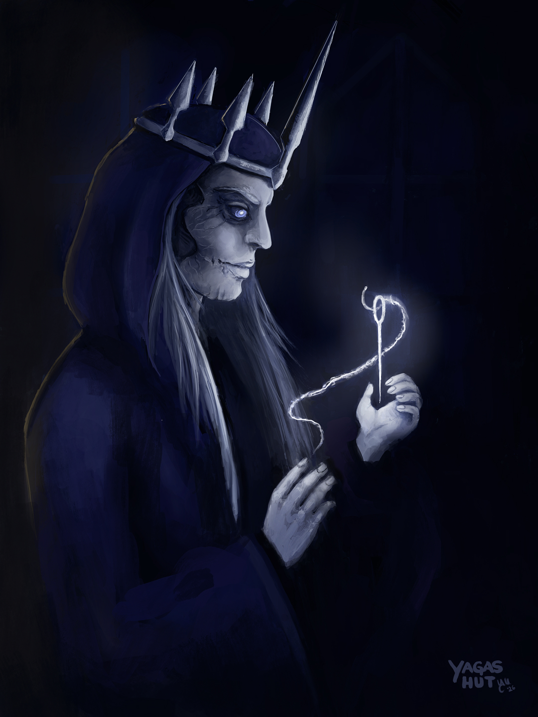 Koschei the Deathless, a figure from Slavic mythology, holding a glowing needle that contains his soul.