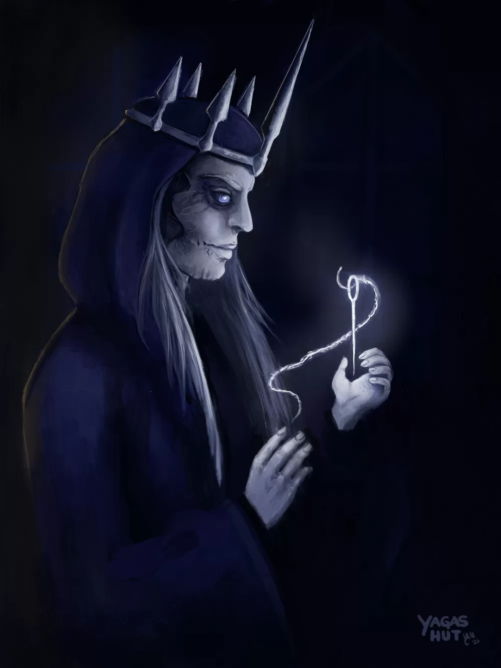 Koschei the Deathless, a figure from Slavic mythology, holding a glowing needle that contains his soul.